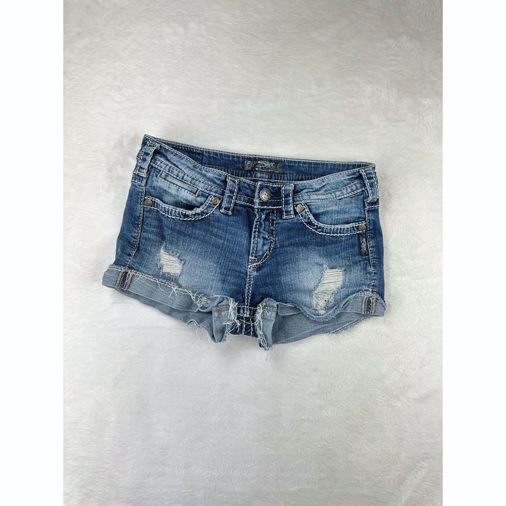 Silver Jeans‎ Toni Shorts Womens 27 Medium Wash Distressed Y2K Denim